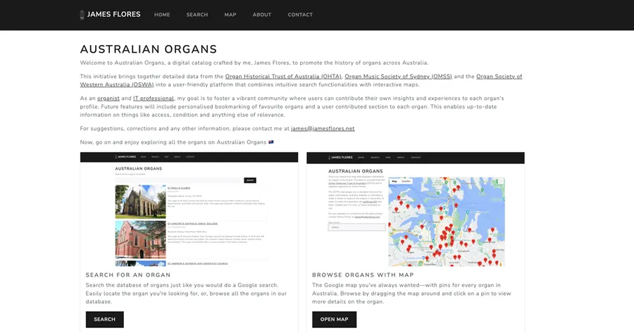 Australian Organs website screenshot